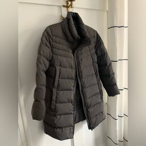 DKNY Donna Karan Gray Winter Puff Coat Car Length Warm Zippered Pockets